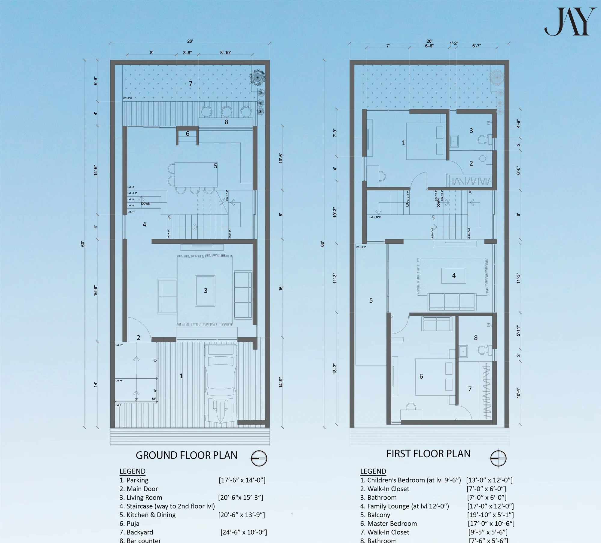 Designer Row Villas — ground floor and first floor plans