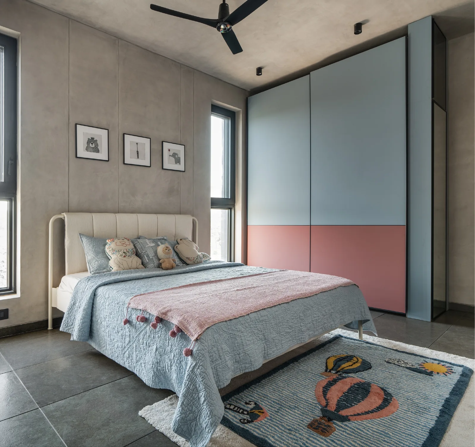 Bedroom with layered, tactile finishes